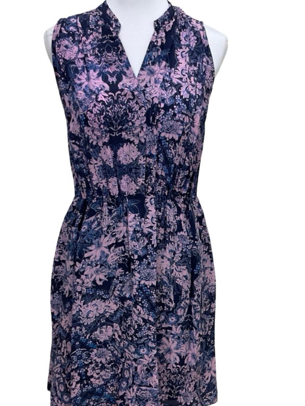 Rebecca Taylor Silk Navy Pink Floral Sleeveless Dress Size 10
